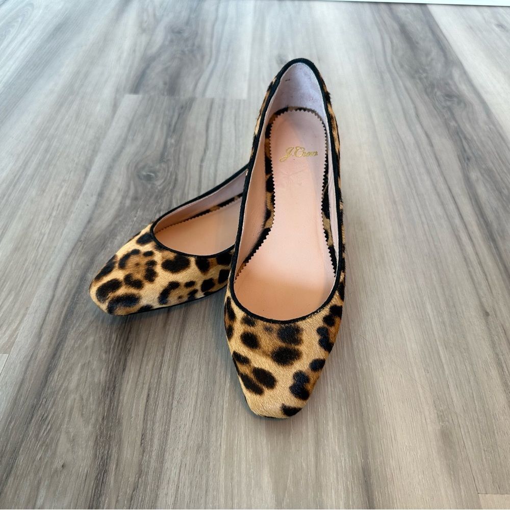 J.Crew leopard flats size 6, leather calf hair, EUC,